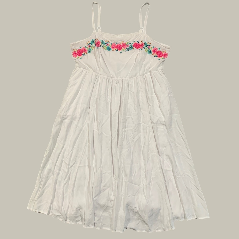 Torrid Cami Dress Women 2 White Floral Embroidered Boho Midi Summer Sun Dress